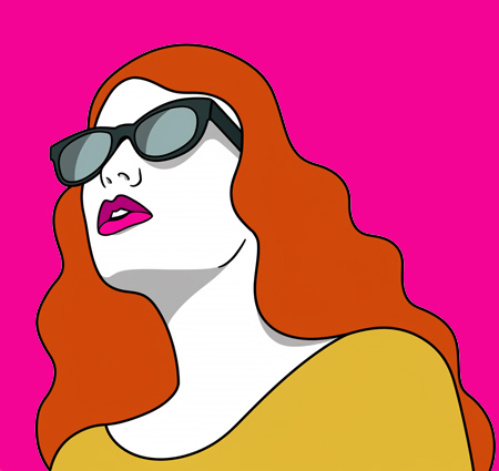 Illustrazione di una donna con occhiali da sole e capelli mossi